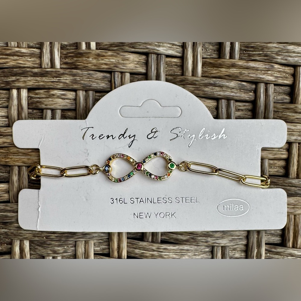 Milaa Infinity Multicolor CZ Gold Plated Stainless Steel Adjustable Bracelet